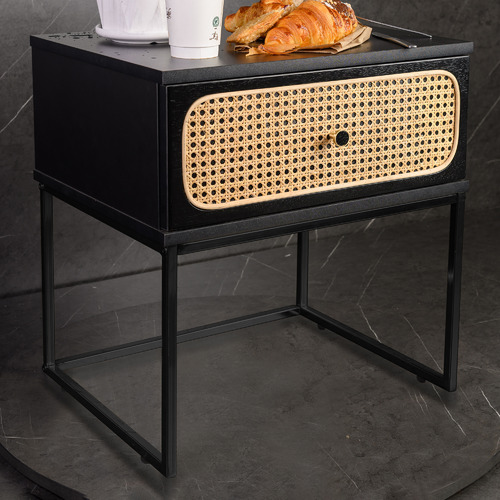 Rattan black bedside deals table